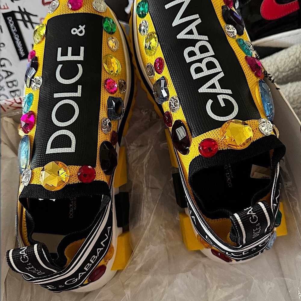 Dolce & Gabbana Yellow Gem-Embellished Sneakers